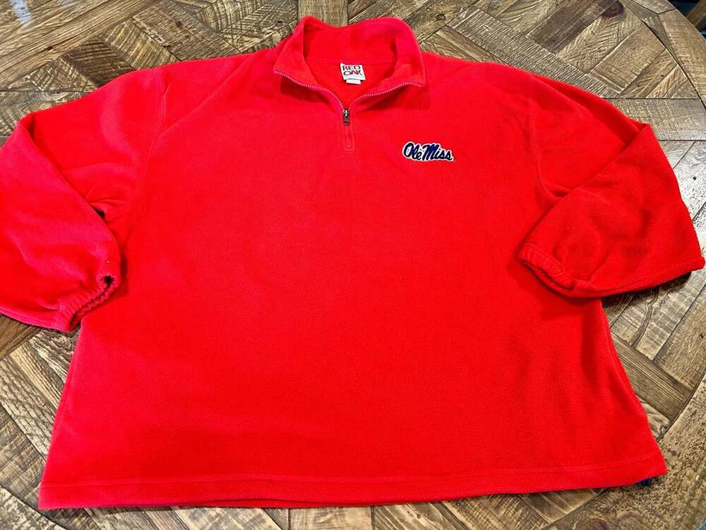 Red Oak Sportswear Ole Miss Quarter Zip Fleece Size 2XL Red Pullover
